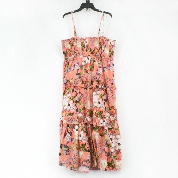 INC Womens Plus Cotton Orange Floral Print Sleeveless Smocked Tiered Midi Dress - Picture 8 of 8